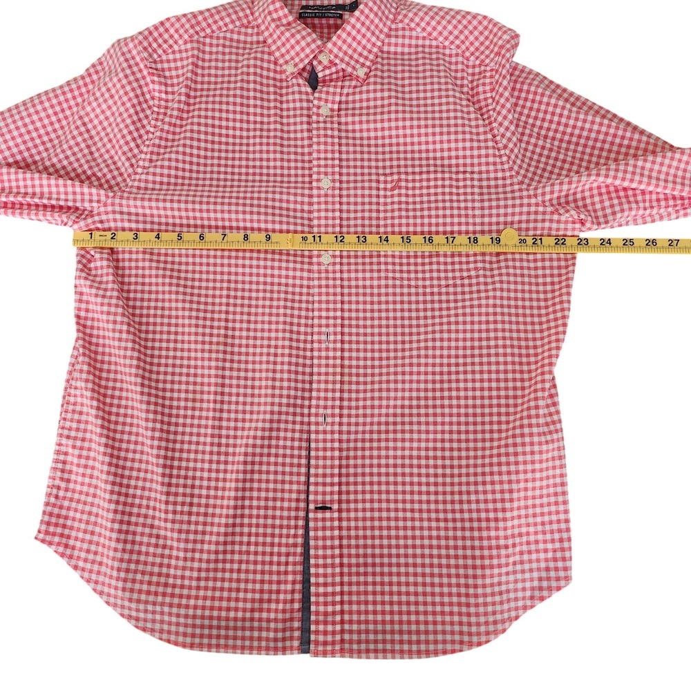 Nautica Mens L Classic Fit Stretch Gingham Orange Checkered Button Down Shirt - Picture 3 of 9